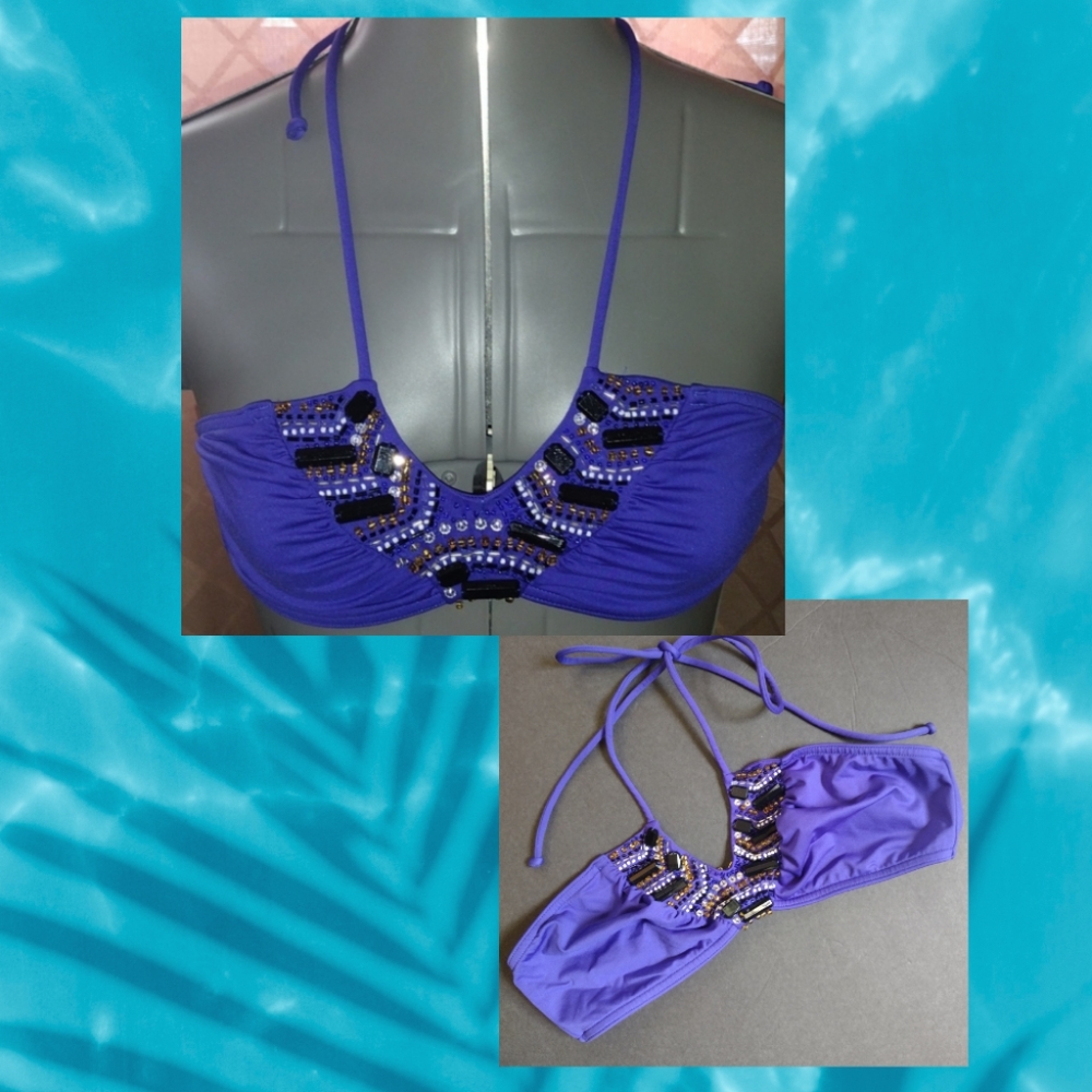 Victoria's Secret Embellished Royal Blue Swim Halter EUC